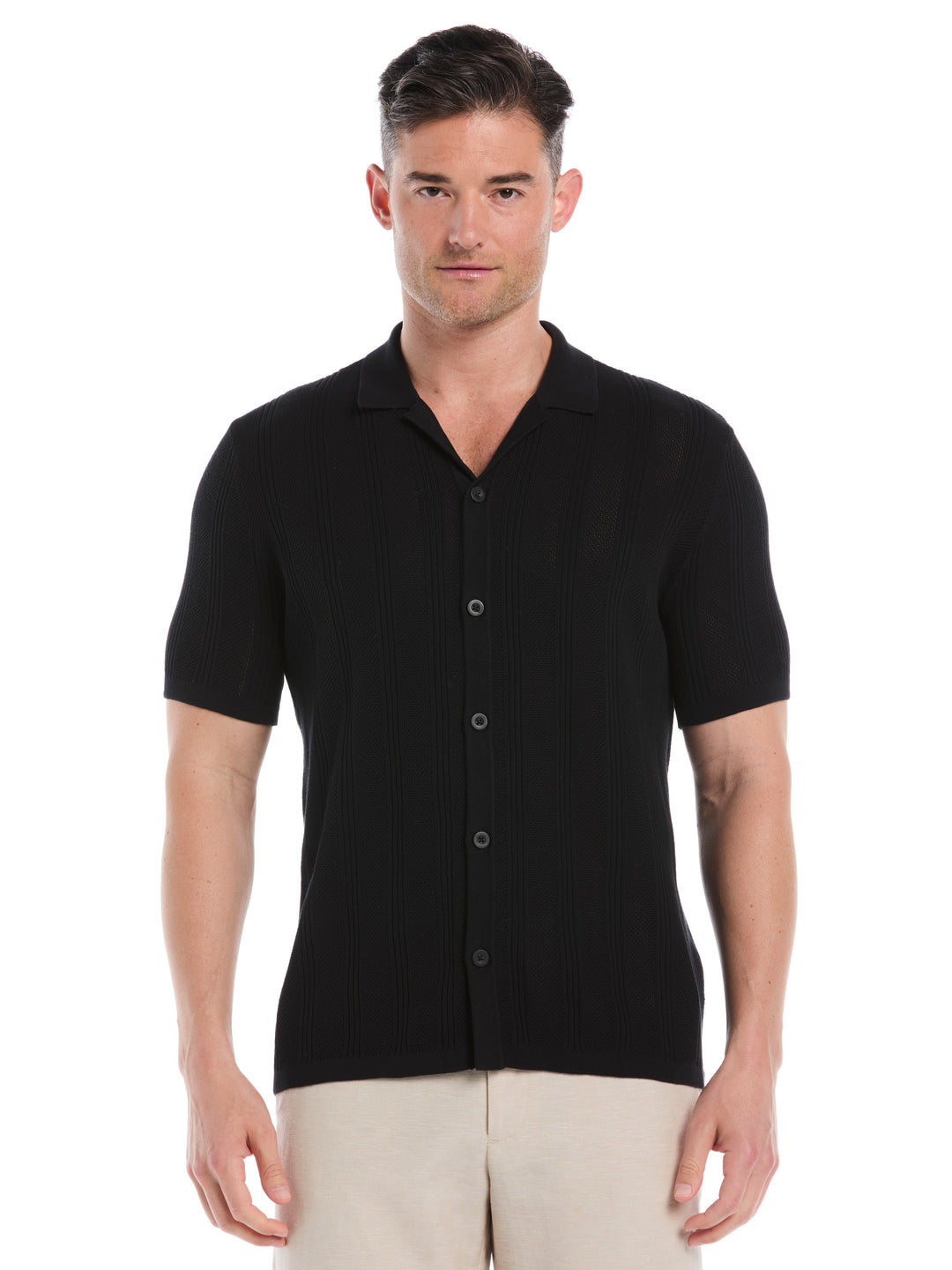 Mesh Stripe Short Sleeve Sweater (Jet Black) 