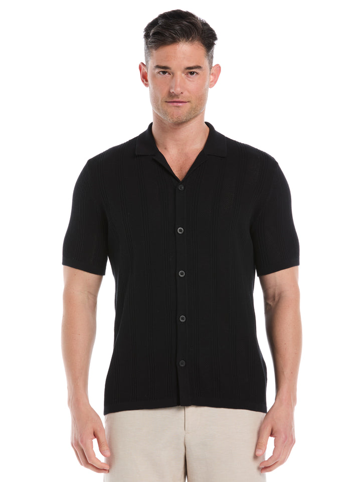 Mesh Stripe Short Sleeve Sweater (Jet Black) 