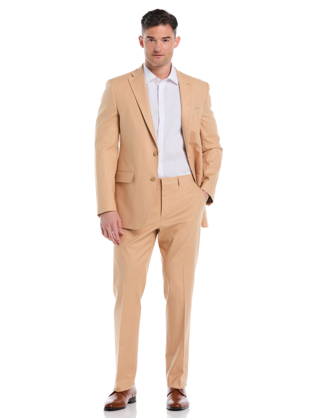 Linen Blend Flat Front Pant (Camel) 