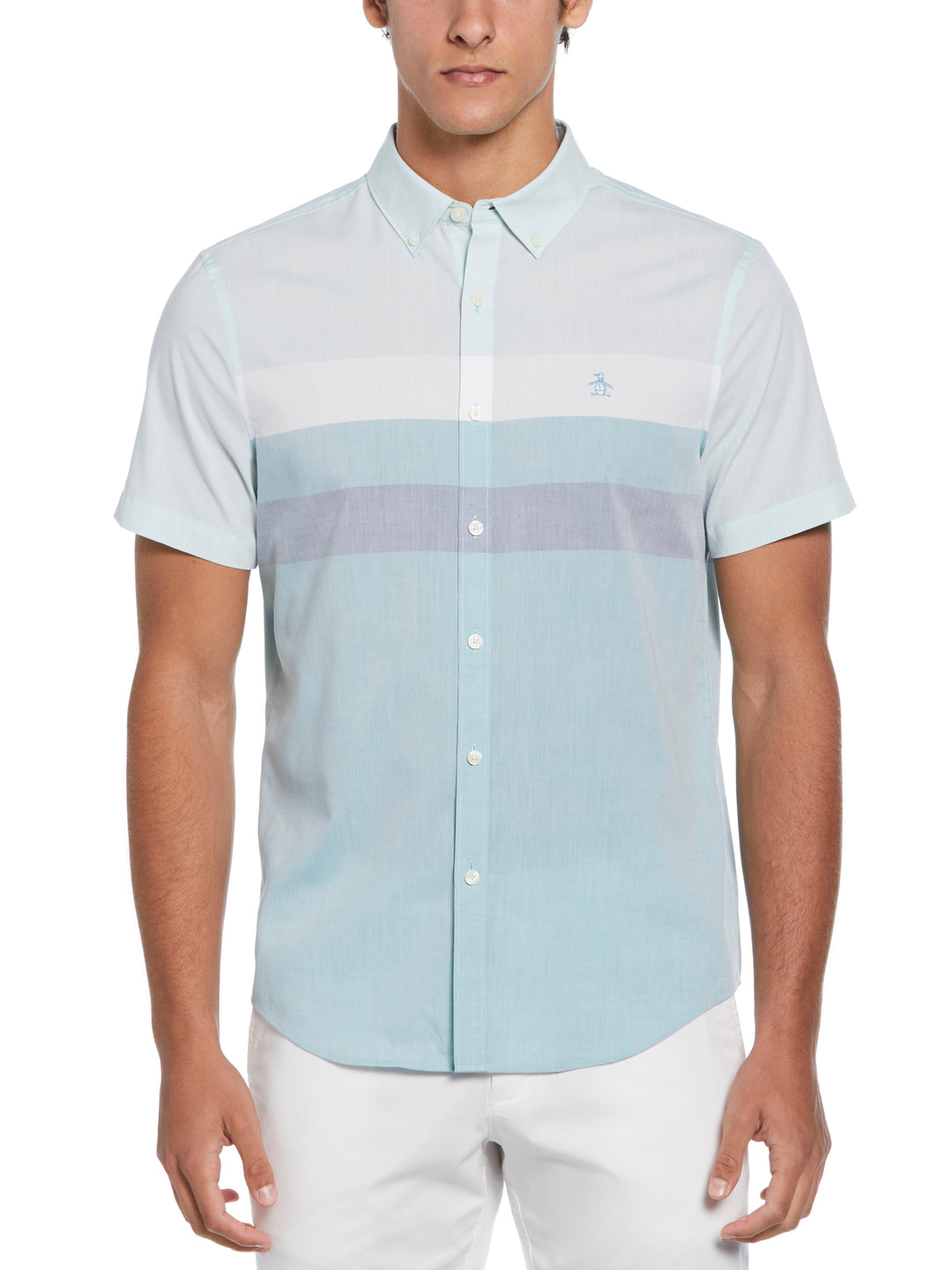 Poplin Chest Stripe Shirt  (Teal) 