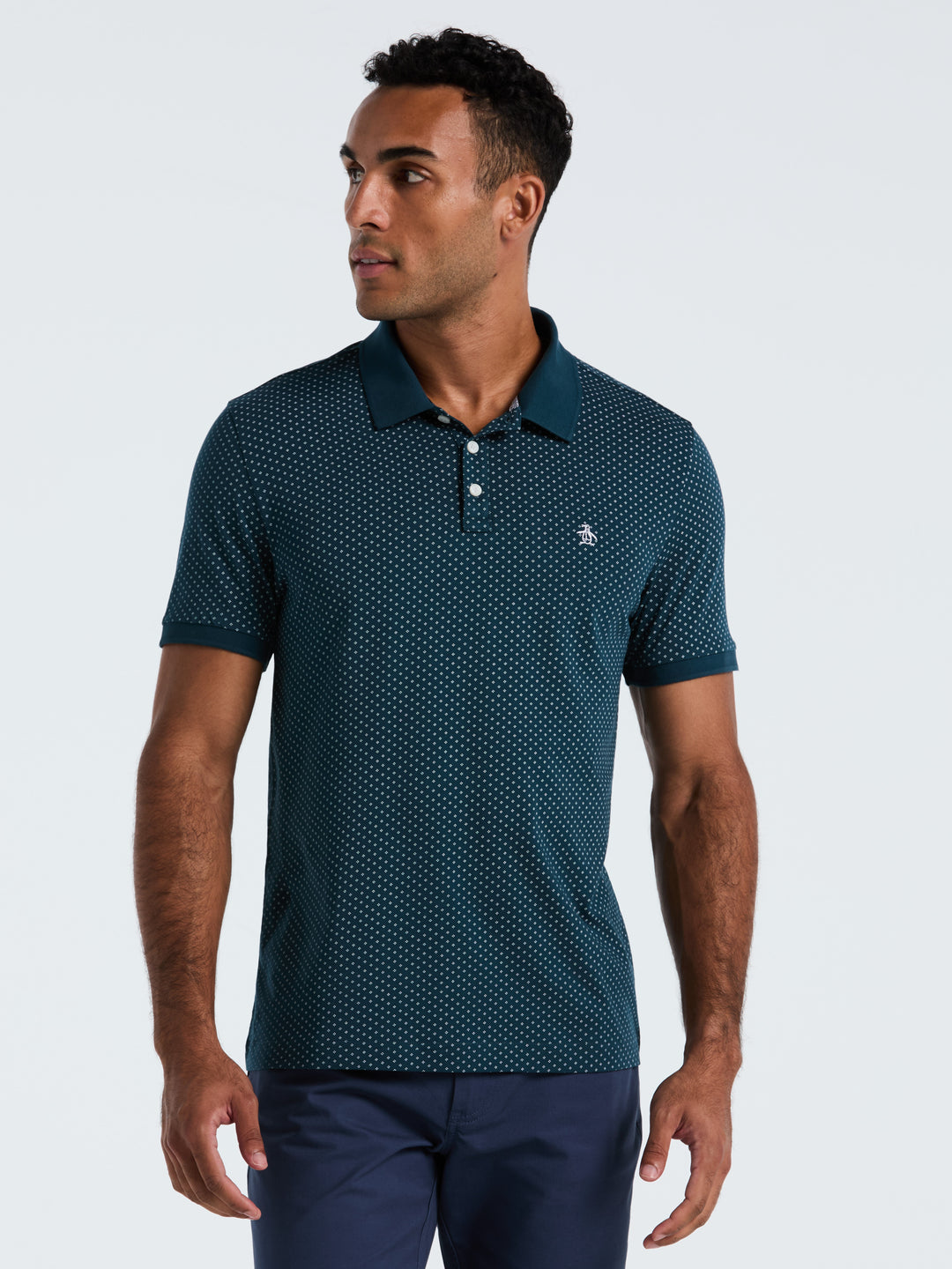 Diamond Ditsy Print Cotton Polo Shirt (Reflecting Pond) 