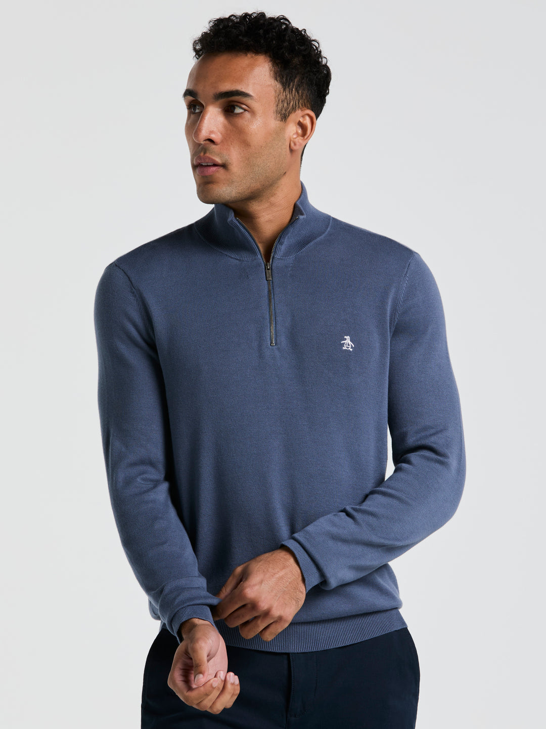 1/4 Zip Cotton Jersey Sweater (Vintage Indigo) 