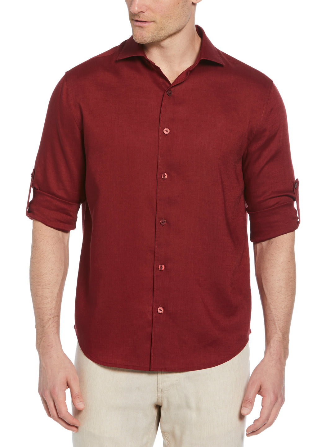 Linen Blend Wrinkle-Resistant Shirt (Cabernet) 