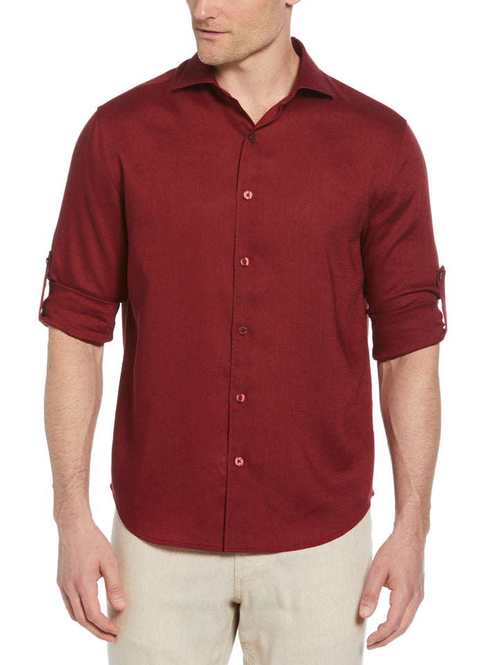 Linen Blend Wrinkle-Resistant Shirt (Cabernet) 