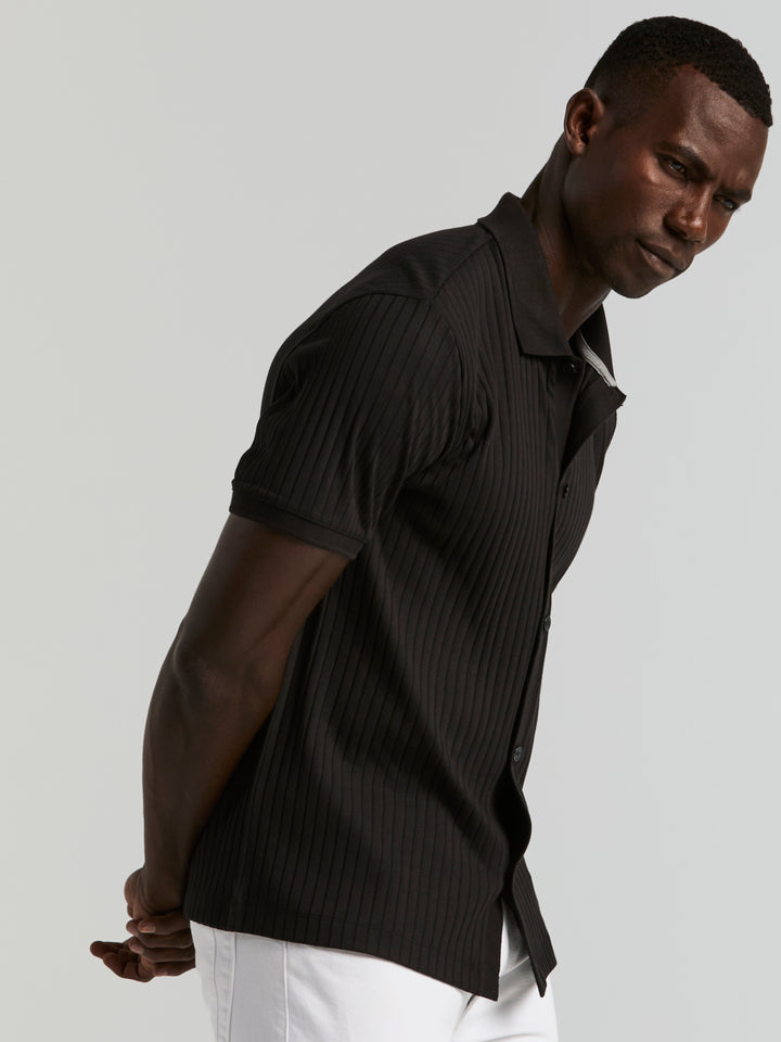 Ribbed Button Up Shirt (Black) 