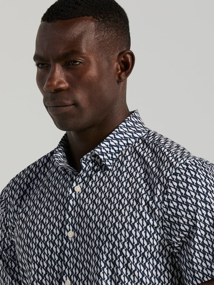 Slim Fit Wave Print Shirt (Dark Sapphire) 