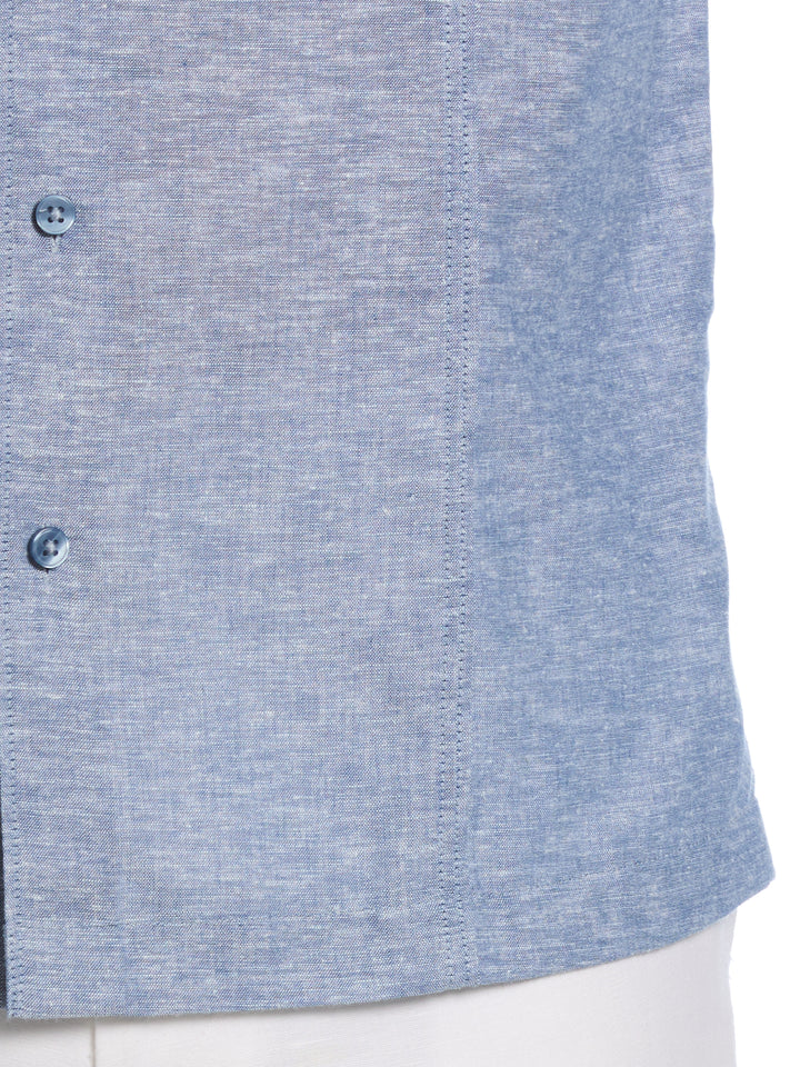 Linen Blend Tuck Panel Shirt (Dark Blue) 
