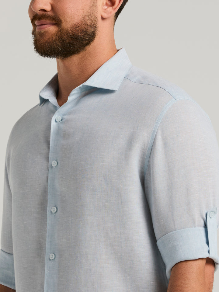 Linen Blend Wrinkle-Resistant Shirt (Cerulean) 