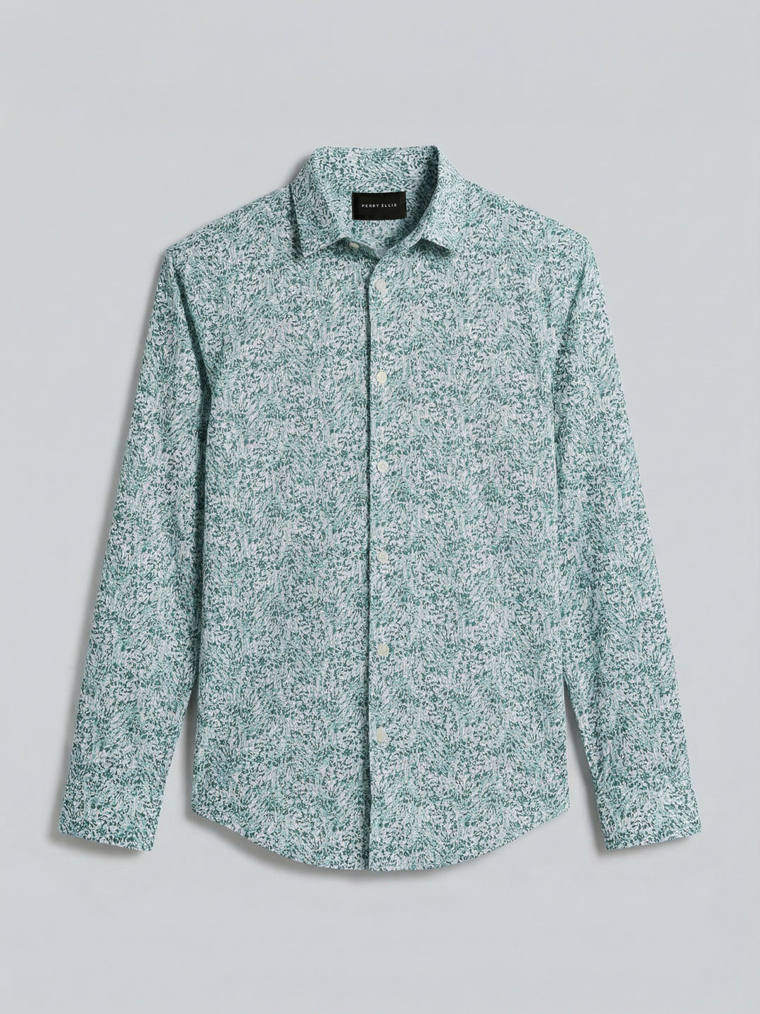 Short Sleeve Botanical Spray Print Button-Down Shirt (Sea Pine) 
