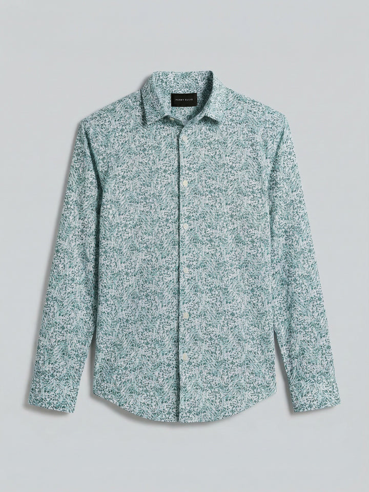Short Sleeve Botanical Spray Print Button-Down Shirt (Sea Pine) 