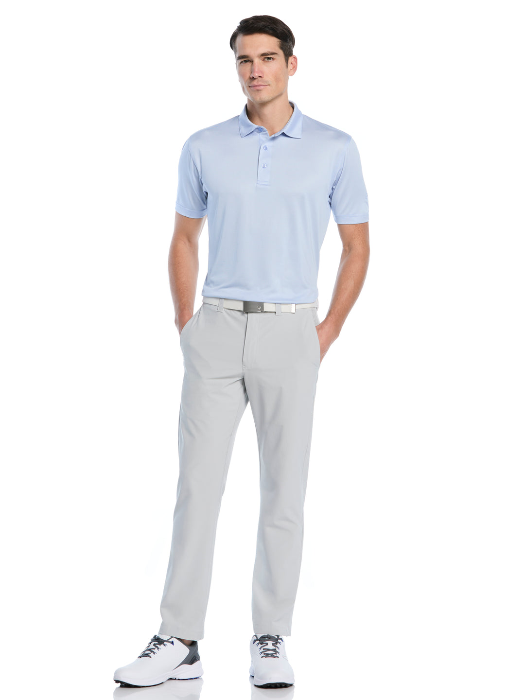 Fine Line Stripe Golf Polo Shirt (Chambray) 