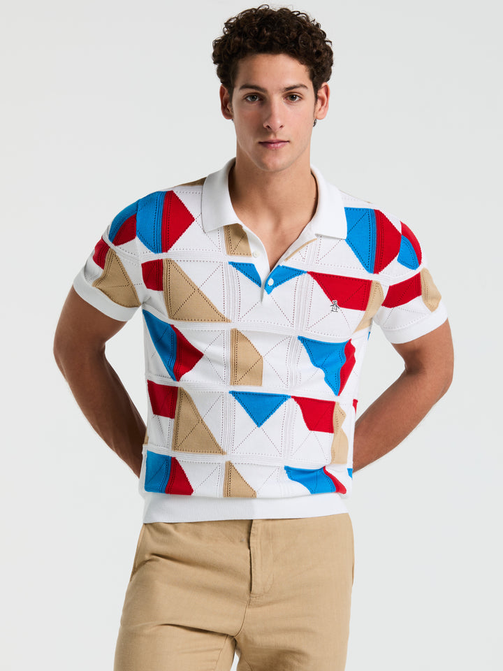 Muticolor Jacquard Sweater Polo  (Bright White) 