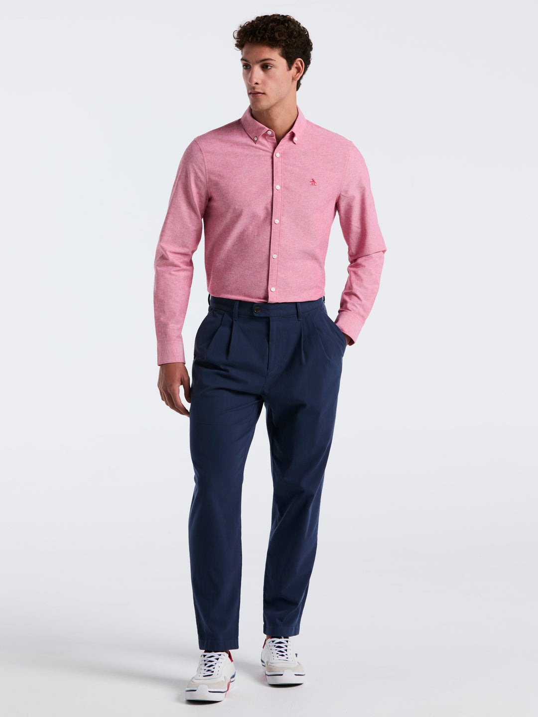 Oxford Long Sleeve Button-Down Shirt (Red) 