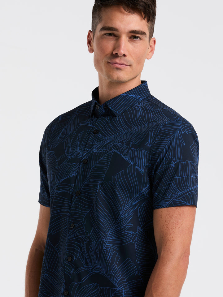 Slim Fit Botanical Print Shirt (Dark Sapphire) 