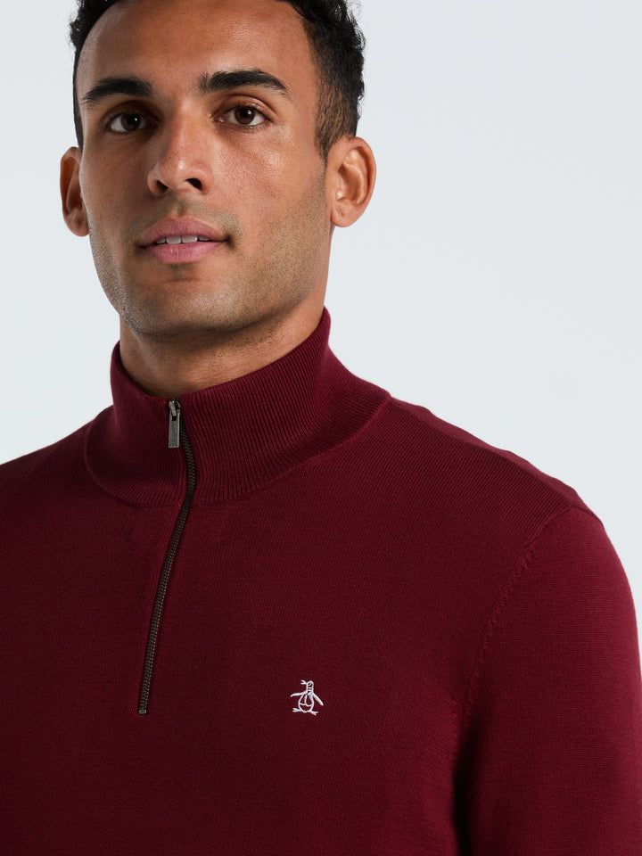 1/4 Zip Cotton Jersey Sweater (Cabernet) 