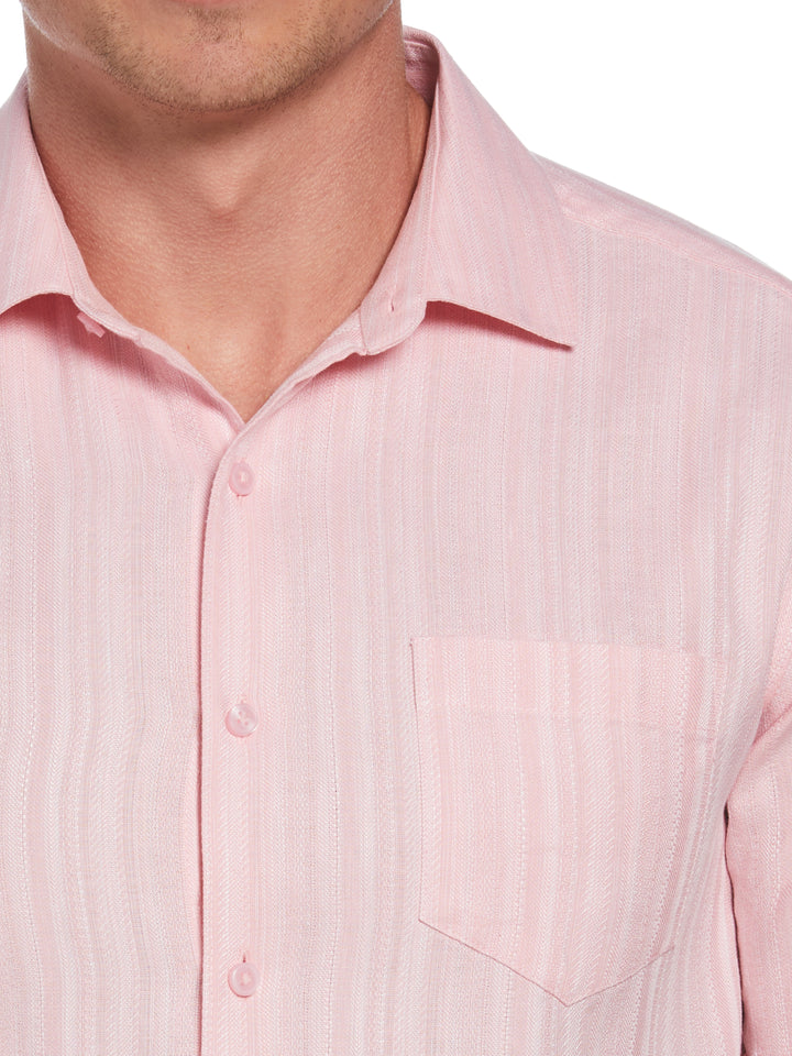 Linen Blend Dobby Stripe Print Shirt (Pink Dolphin) 
