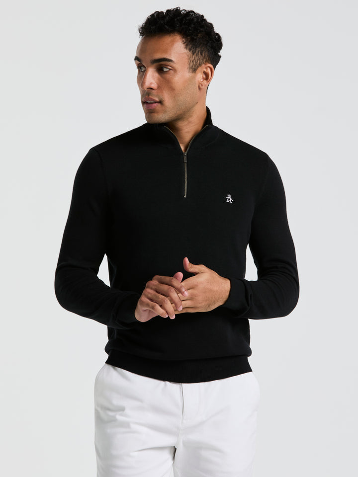 1/4 Zip Cotton Jersey Sweater (True Black) 