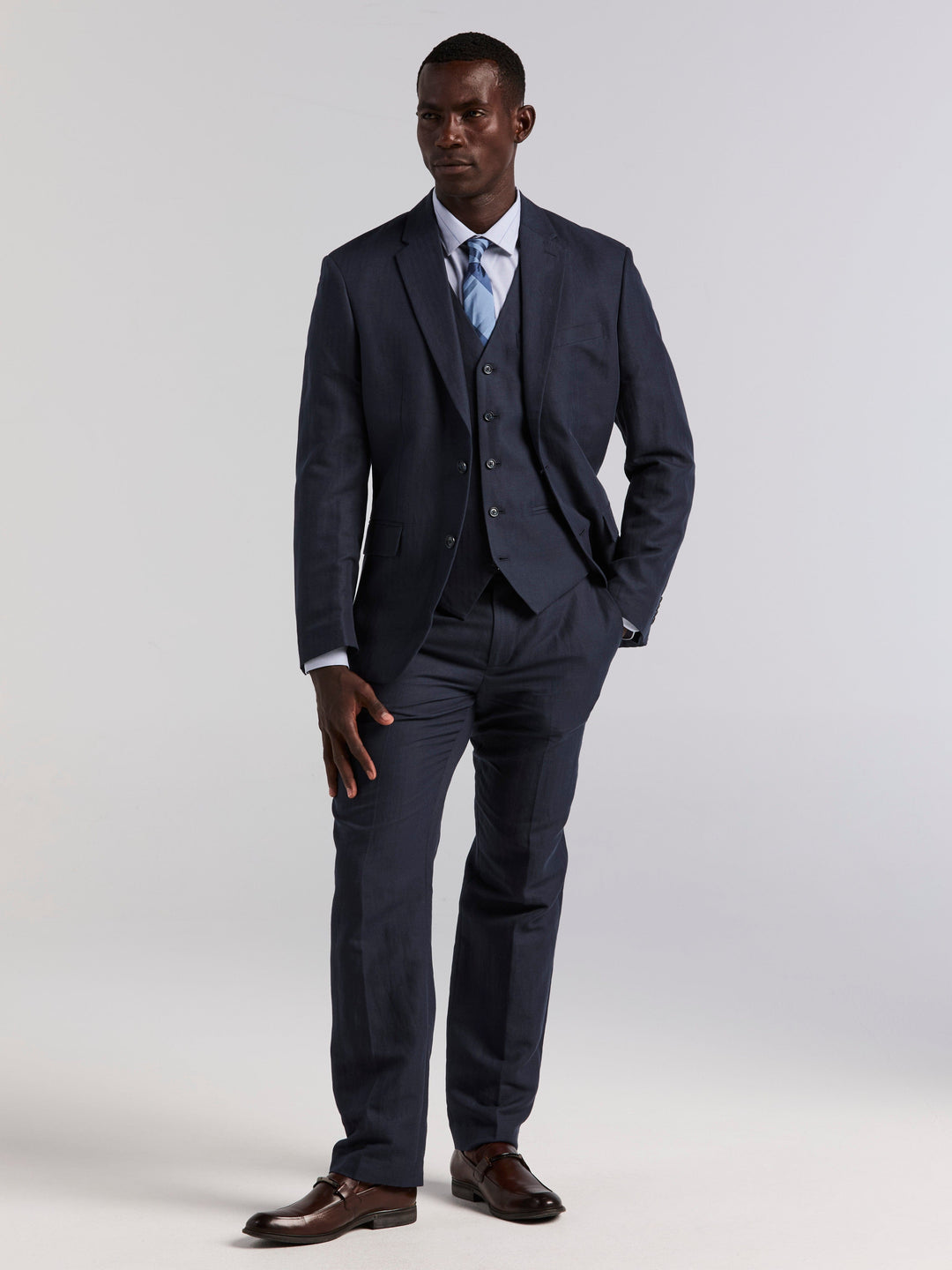 Linen Blend Herringbone Jacket (Dark Sapphire) 