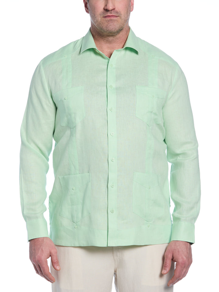 Big & Tall Linen Guayabera Shirt (Pastel Green) 