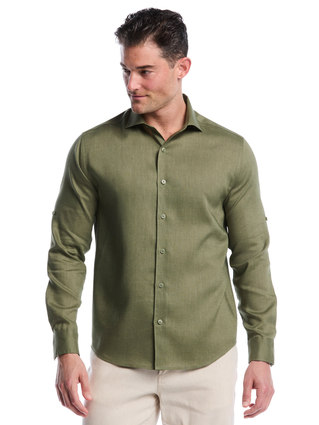 Linen Blend Wrinkle-Resistant Shirt (Olivine) 