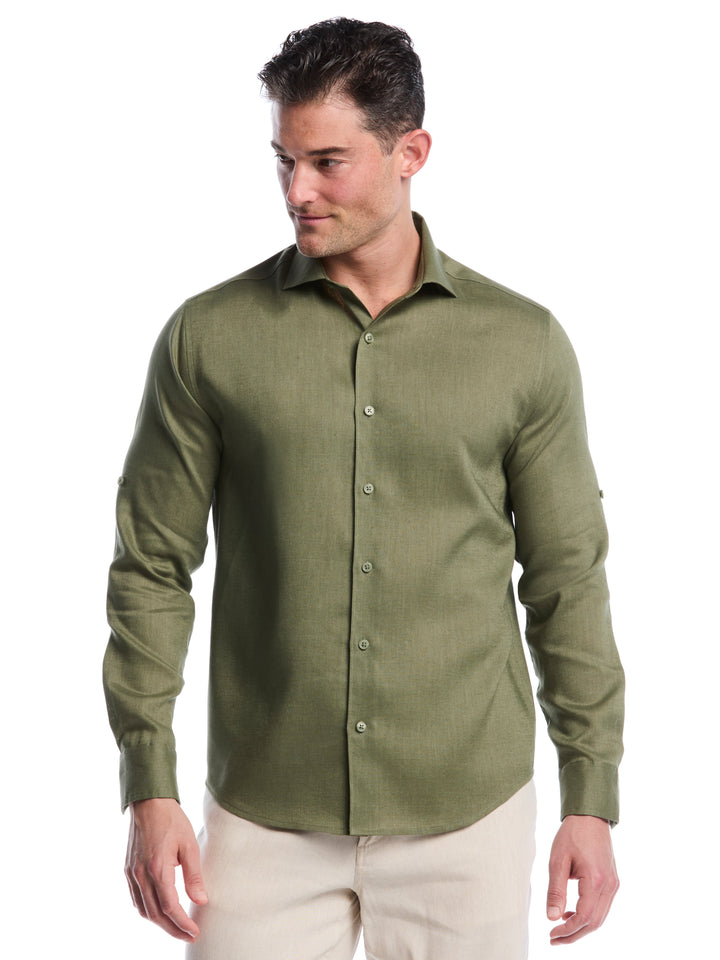 Linen Blend Wrinkle-Resistant Shirt (Olivine) 