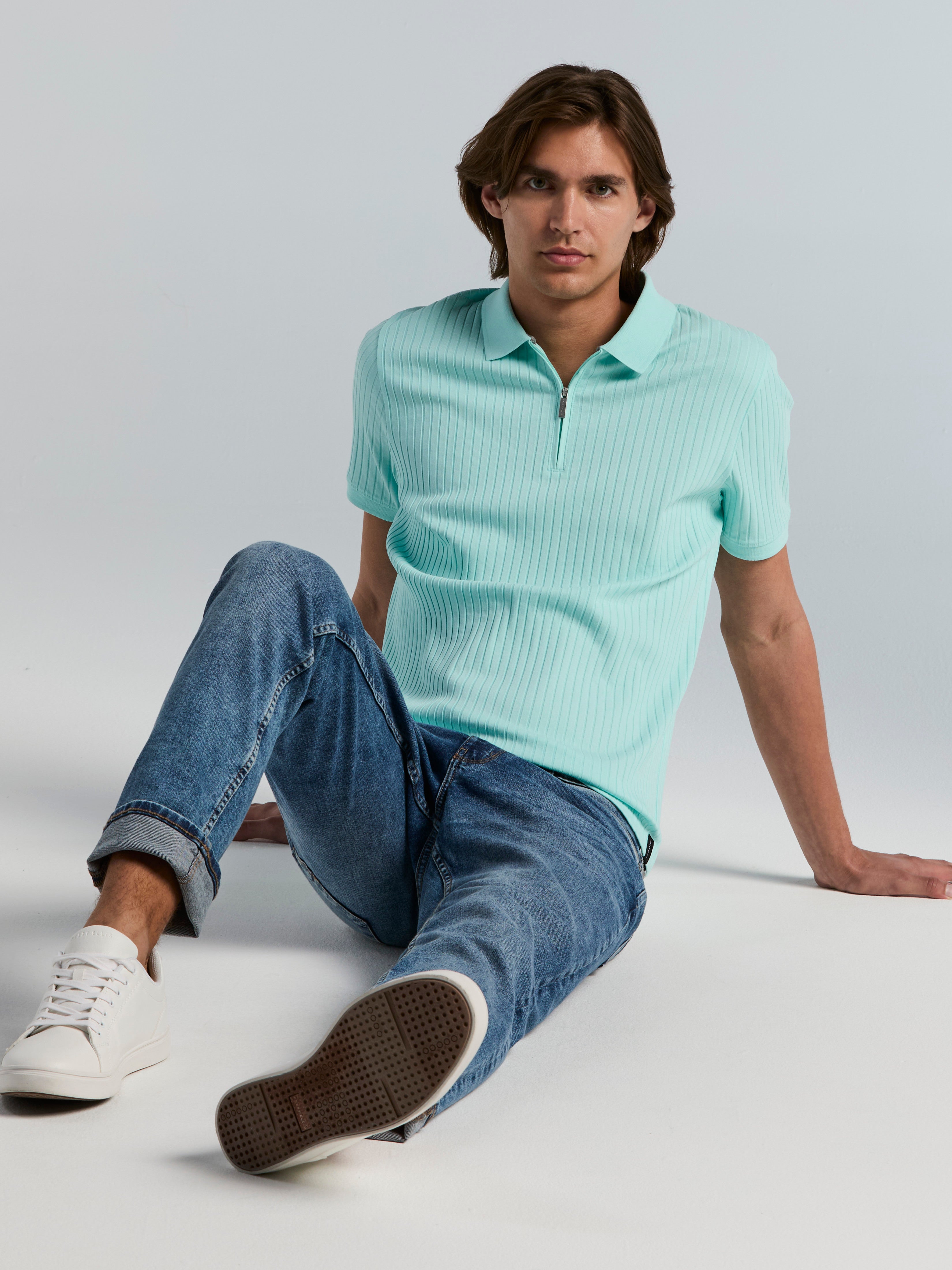 Quarter Zip Ribbed Polo – Perry Ellis