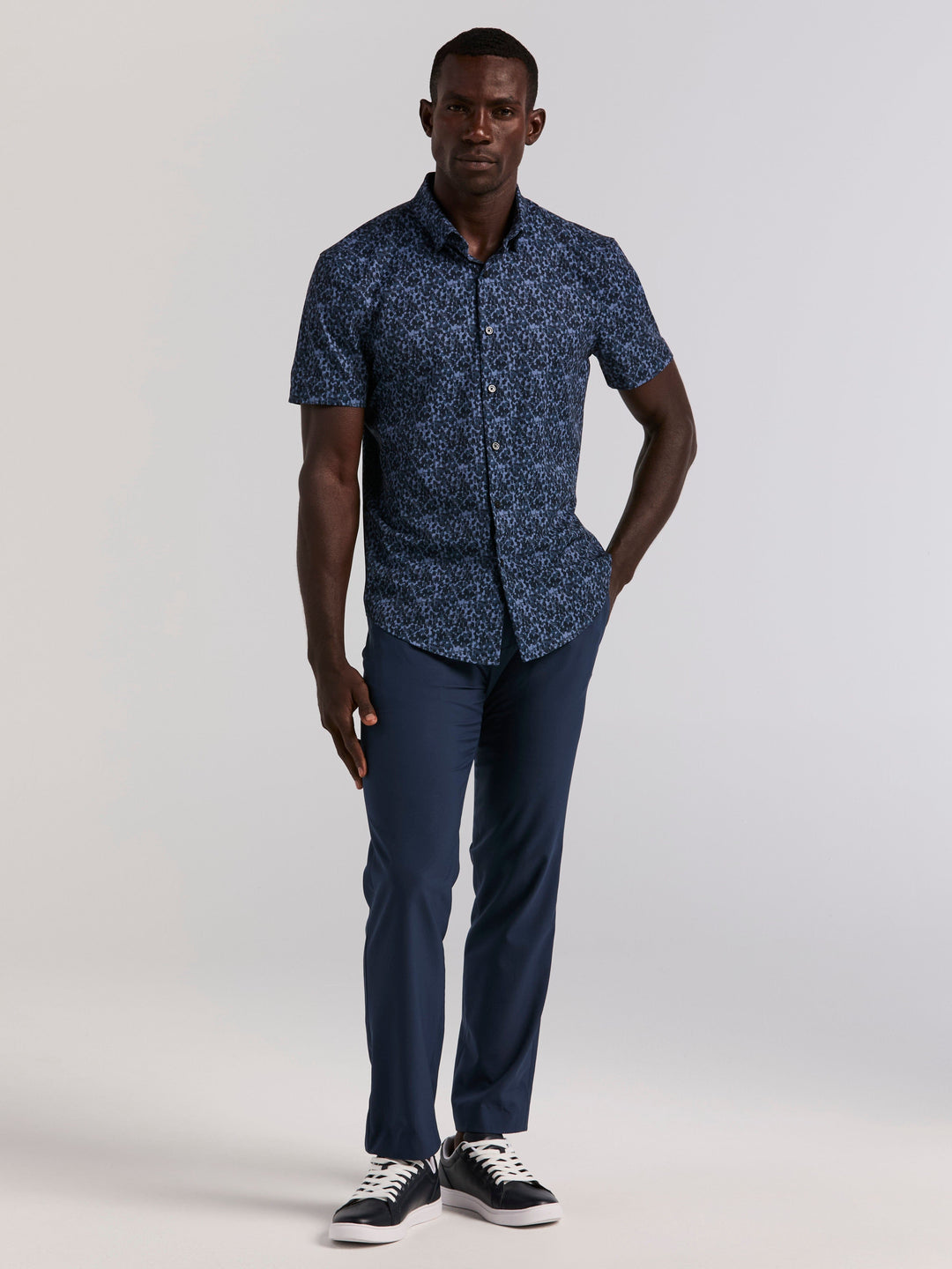 Slim Fit Short Sleeve Water Color Print Shirt (Dark Sapphire) 