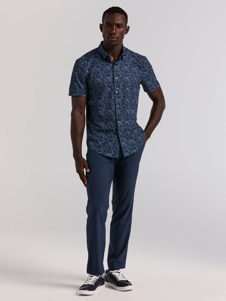 Slim Fit Short Sleeve Water Color Print Shirt (Dark Sapphire) 