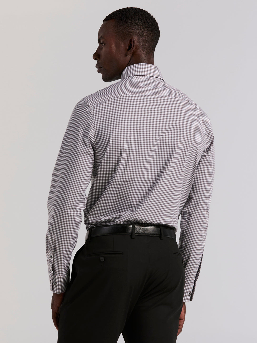 Cotton Slim Fit Gingham Long Sleeve Shirt (Brushed Nickel) 