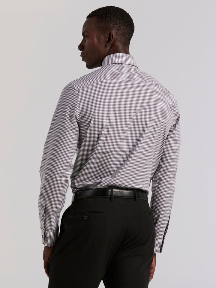 Cotton Slim Fit Gingham Long Sleeve Shirt (Brushed Nickel) 
