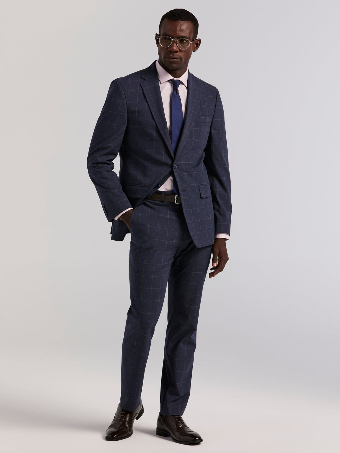 Slim Fit Windowpane Suit Pant (Blue) 