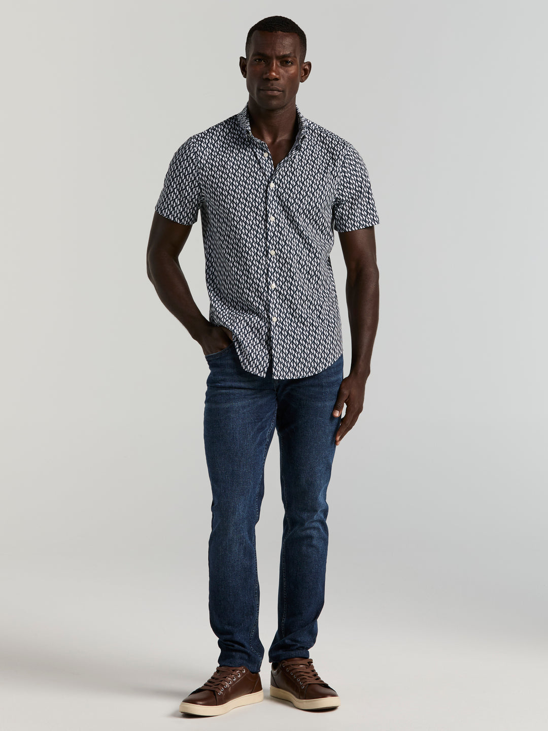 Slim Fit Wave Print Shirt (Dark Sapphire) 
