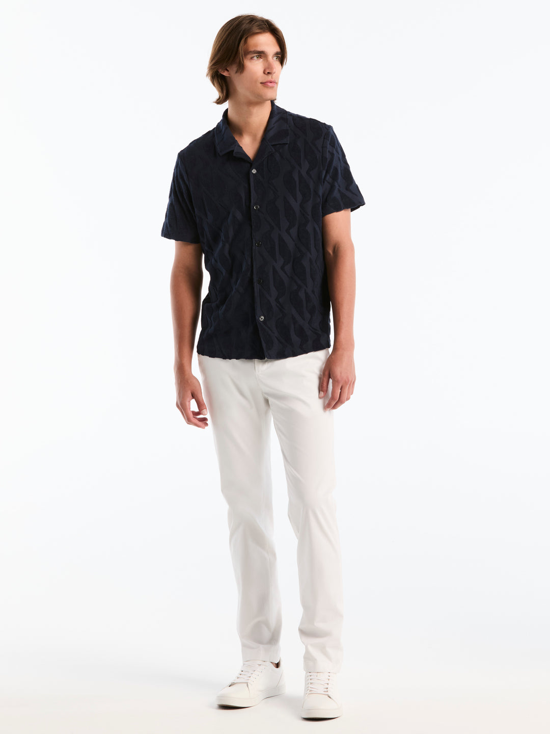 Jacquard Terry Camp Collar Polo (Dark Sapphire) 