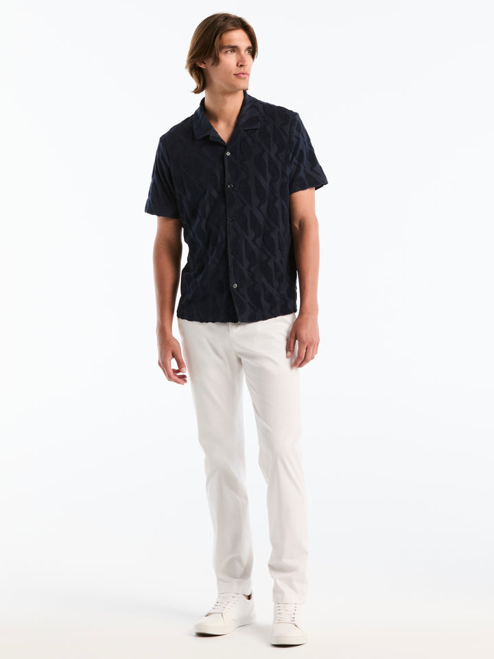 Jacquard Terry Camp Collar Polo (Dark Sapphire) 