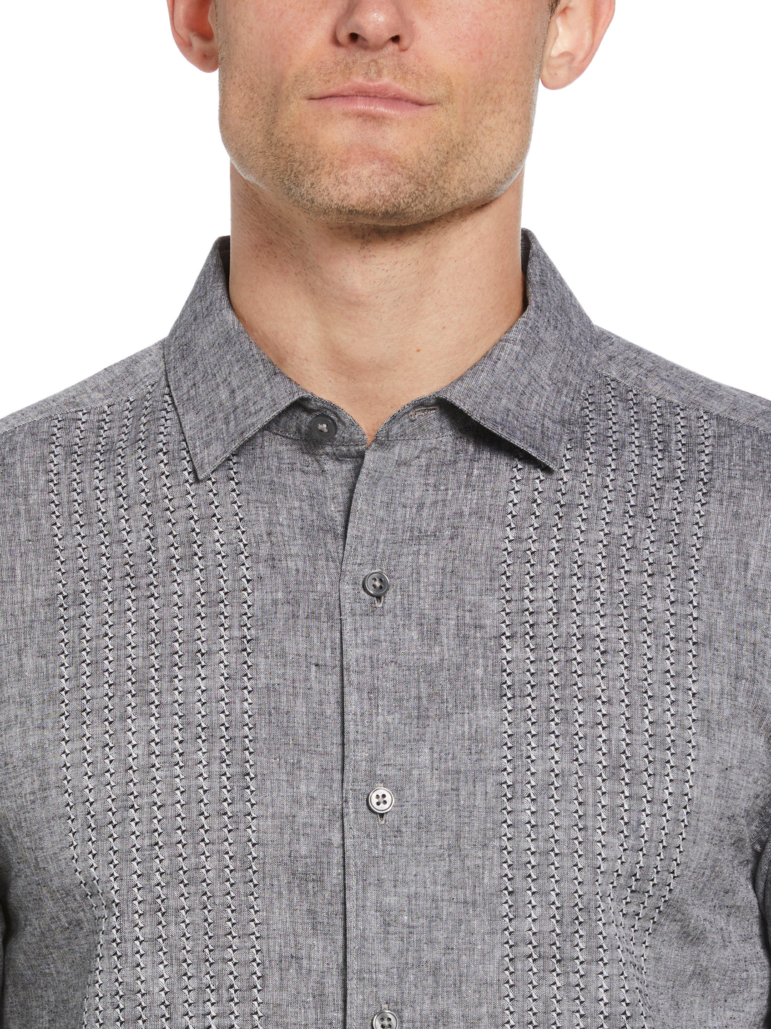 Linen Blend Dobby Panels Shirt (Jet Black) 
