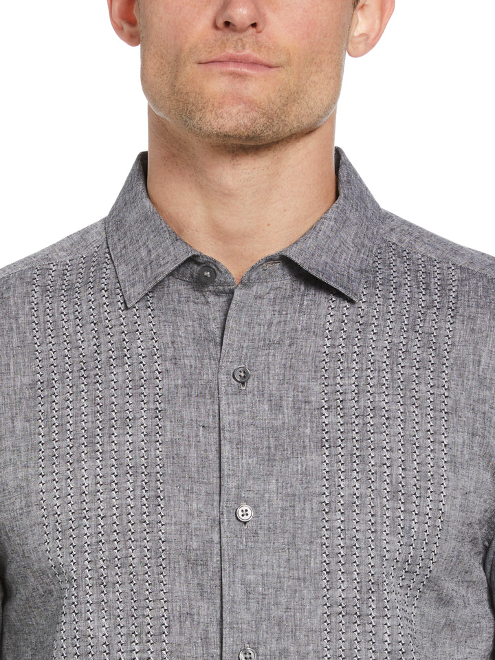 Linen Blend Dobby Panels Shirt (Jet Black) 