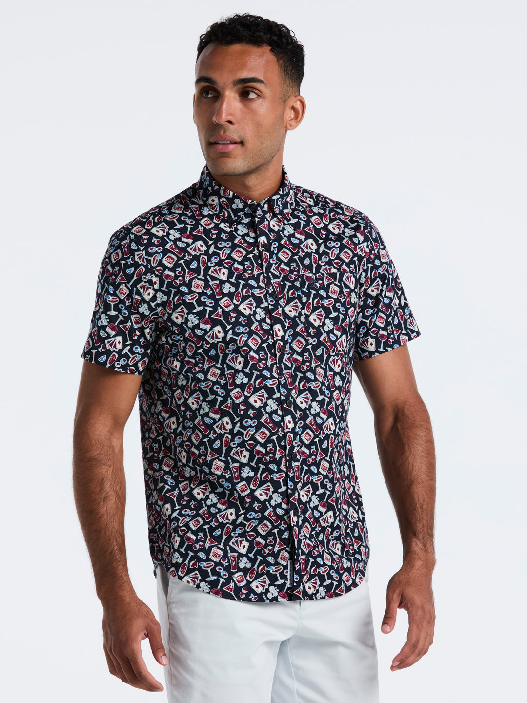 Cotton Drinks Print Shirt (Dark Sapphire) 