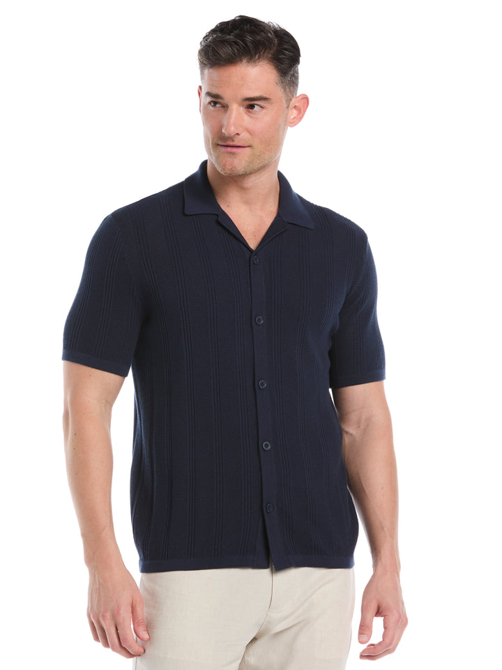 Mesh Stripe Short Sleeve Sweater (Dress Blues) 