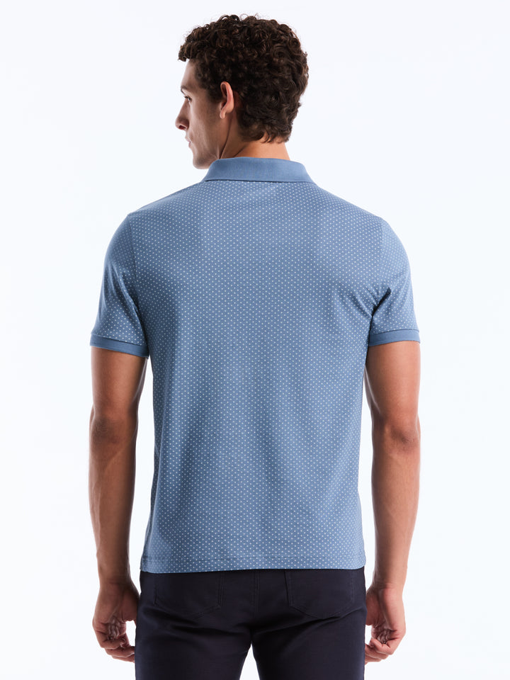 Diamond Ditsy Print Cotton Polo Shirt (Copen Blue) 