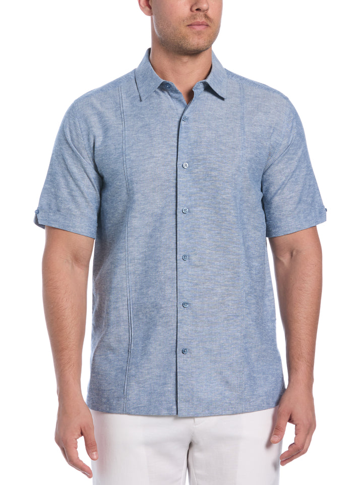 Linen Blend Tuck Panel Shirt (Dark Blue) 