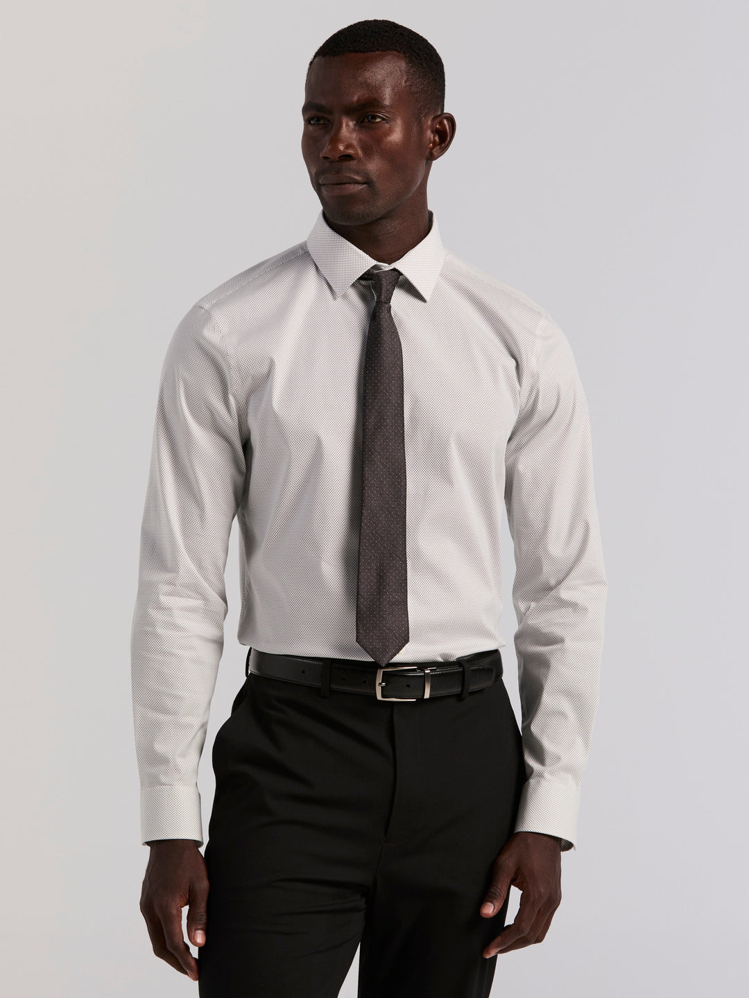 bright dress to impress Perry Ellis Men's Slim Fit Dot Print Dress Shirt in Bright White, Size 17.5, Cotton/Elastane Long Sleeves