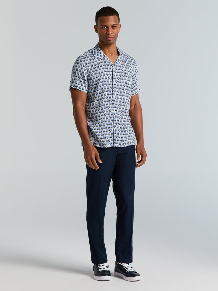 Dobby Print Camp Collar Shirt (Dutch Blue) 