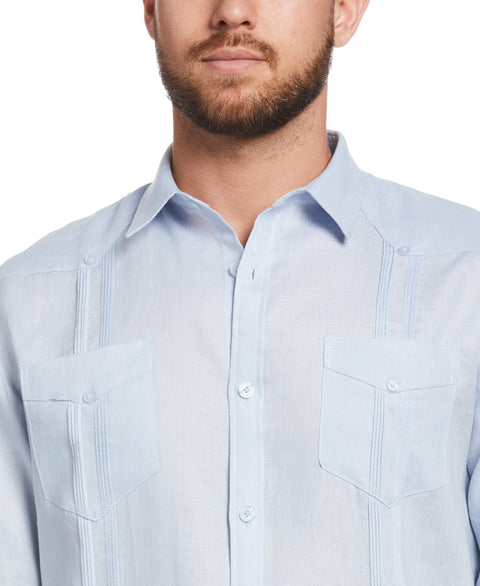 Big and Tall 100% Linen Long Sleeve 4 Pocket Guayabera (Cashmere Blue) 