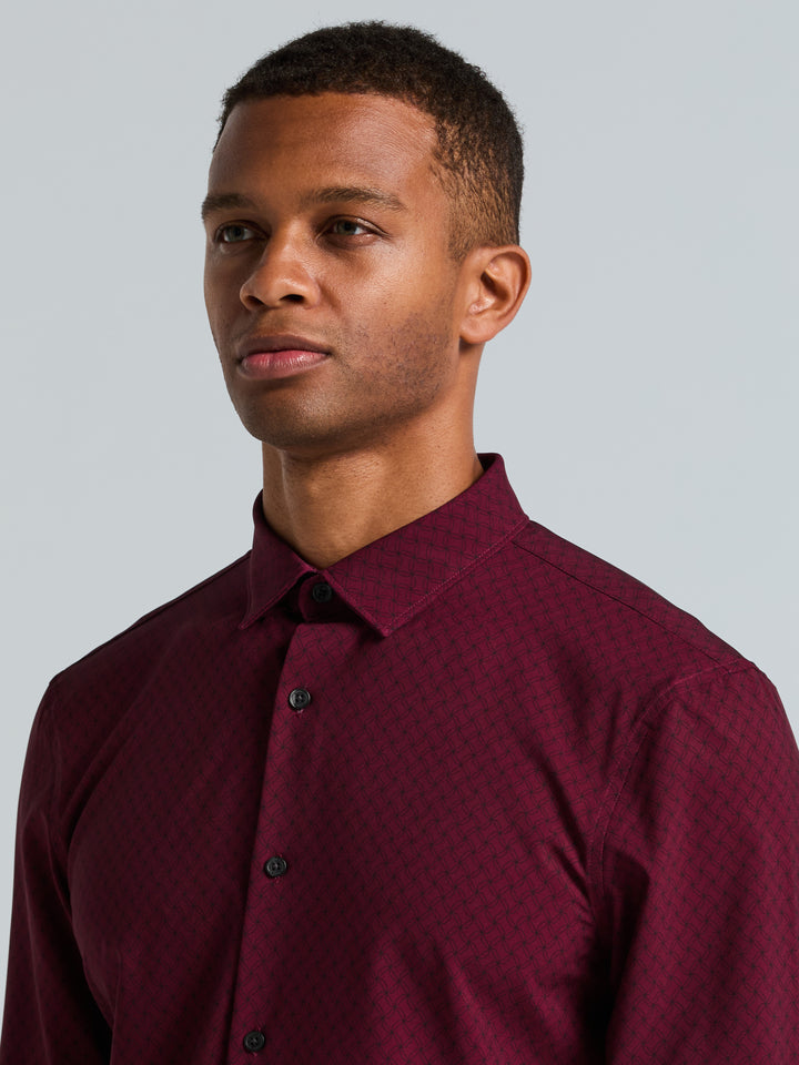 Slim Fit Geo Print Short Sleeve Shirt (Zinfandel) 