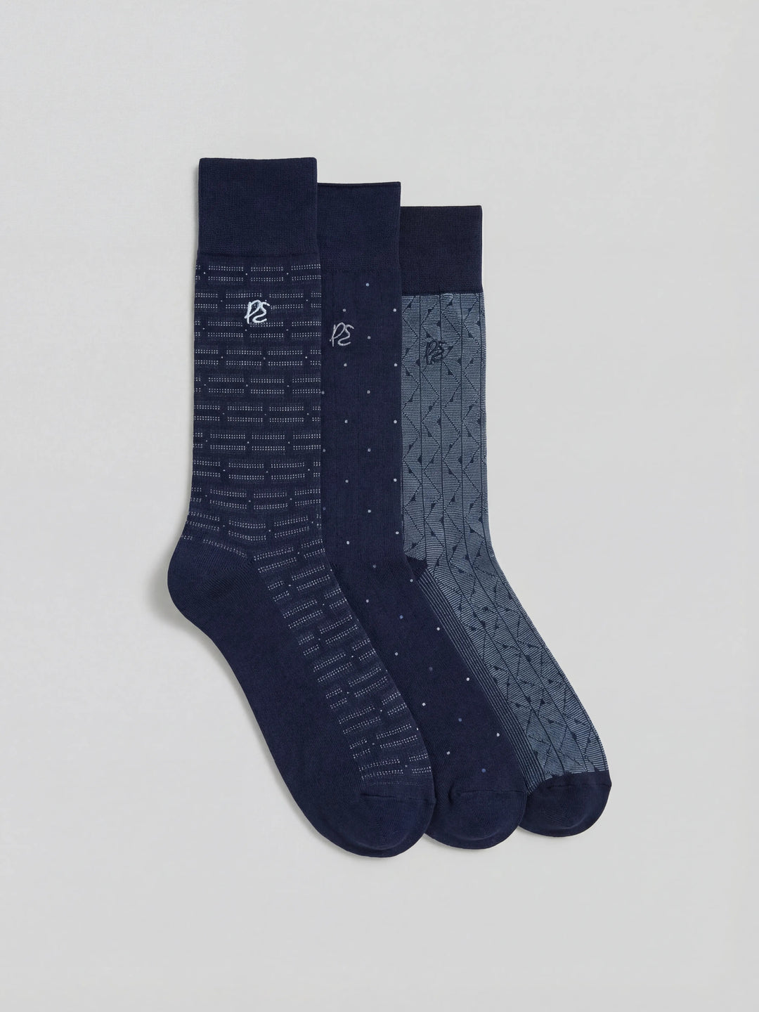Men's Patterned Bamboo Blend 3-Pack Socks (Peacoat) 