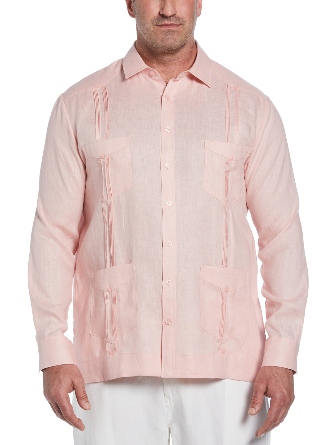 Big & Tall Linen Guayabera Shirt (Silver Pink) 