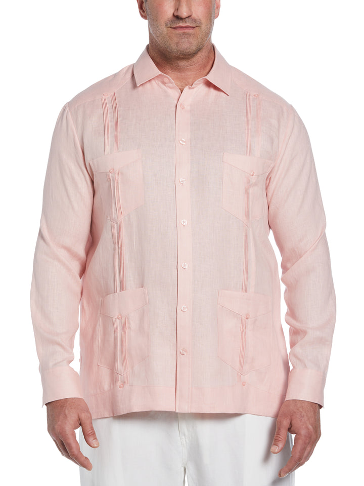 Big & Tall Linen Guayabera Shirt (Silver Pink) 