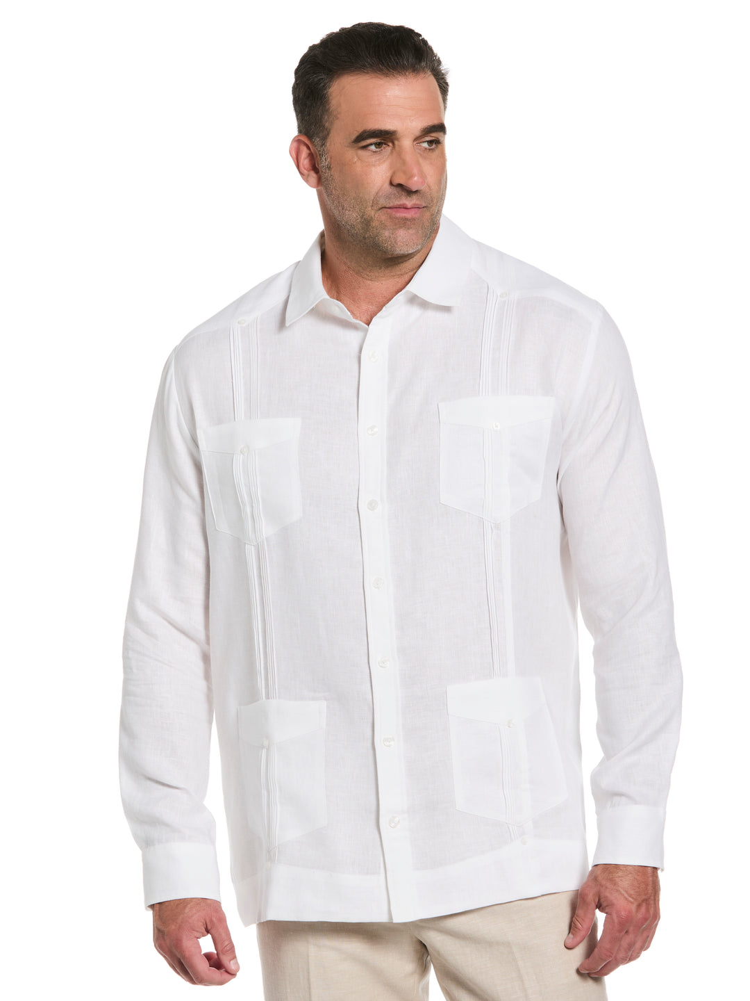 Big & Tall Linen Guayabera Shirt (Bright White) 