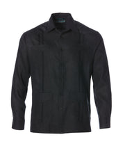 Big and Tall 100% Linen Long Sleeve 4 Pocket Guayabera (Jet Black) 