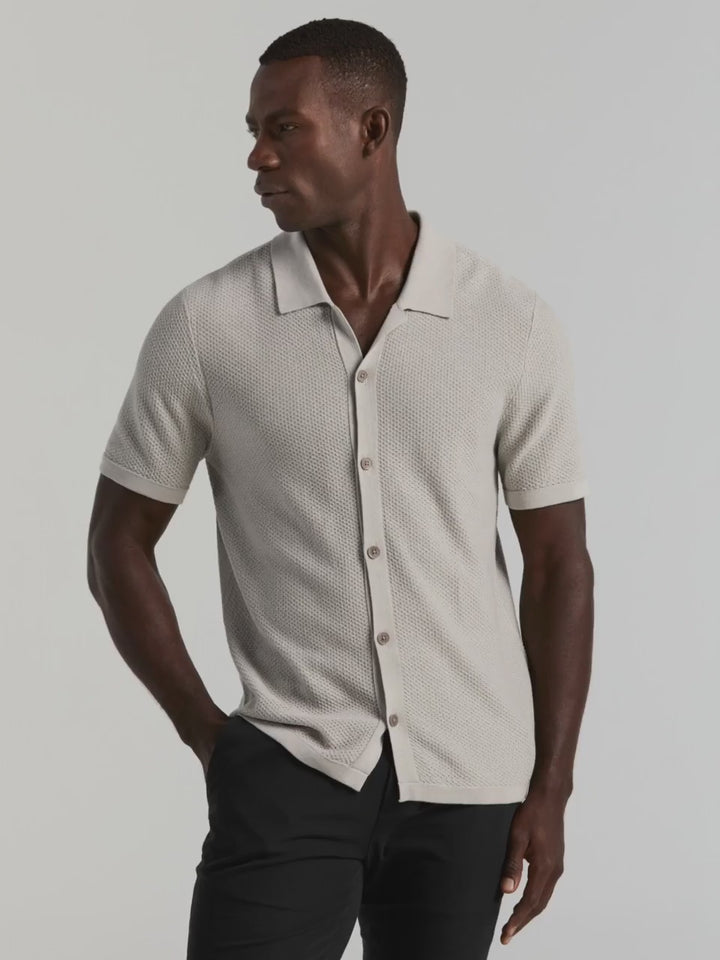 Mesh Button Front Polo Sweater